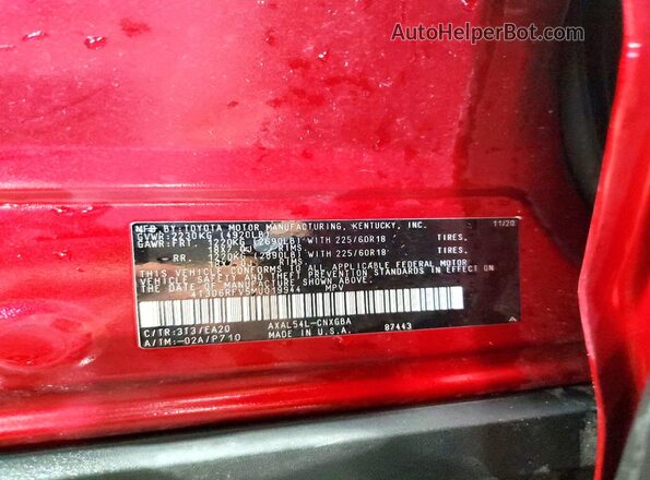 4T3D6RFV5MU019944 2021 TOYOTA RAV4 Red Widok naklejki z numerem VIN