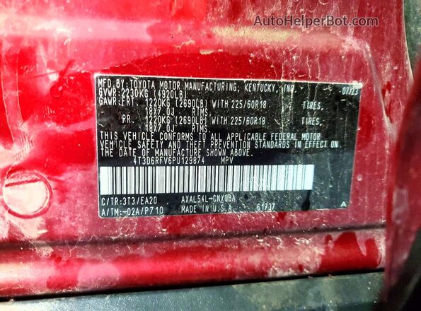 4T3D6RFV6PU129874 2023 TOYOTA RAV4 Red Vista de la etiqueta del VIN