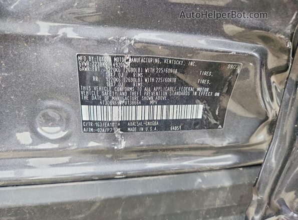 4T3D6RFV7PU138664 2023 TOYOTA RAV4 Gray VIN კოდის სტიკერის ხედი