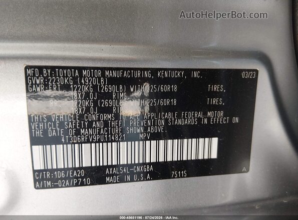 4T3D6RFV9PU114821 2023 TOYOTA RAV4 HYBRID Silver Շարժիչի բաժամունքի տեսք