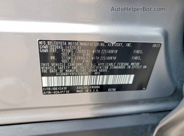 4T3D6RFV9PU134969 2023 TOYOTA RAV4 Серебряный Вид наклейки с VIN-кодом