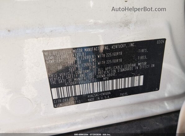 4T3D6RFVXRU152173 2024 TOYOTA RAV4 HYBRID Белый Вид подкапотного пространства