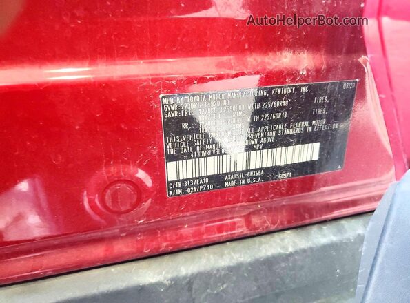 4T3DWRFV3LU010772 2020 TOYOTA RAV4 Red Widok naklejki z numerem VIN