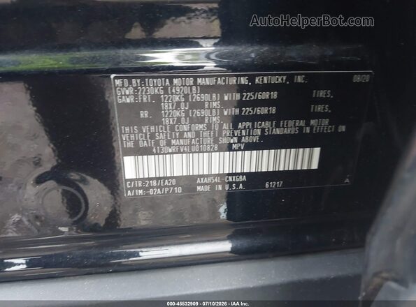 4T3DWRFV4LU010828 2020 TOYOTA RAV4 HYBRID Black Շարժիչի բաժամունքի տեսք