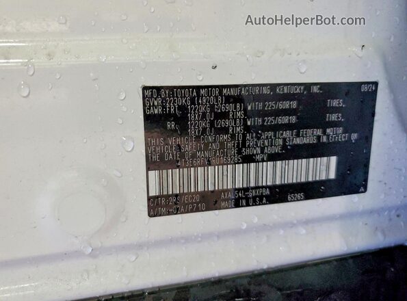 4T3E6RFV1RU169285 2024 TOYOTA RAV4 White Вид наклейки з VIN-кодом