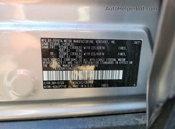 4T3E6RFV2MU048208 2021 TOYOTA RAV4 Серебряный Вид наклейки с VIN-кодом