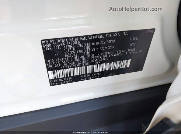 4T3E6RFV3NU078609 2022 TOYOTA RAV4 HYBRID White Widok komory silnika