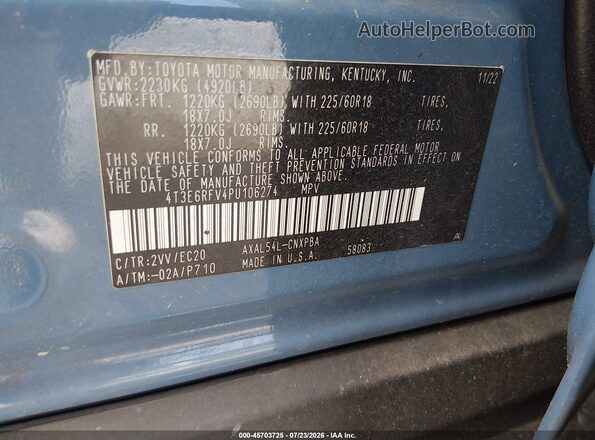 4T3E6RFV4PU106274 2023 TOYOTA RAV4 HYBRID Blue Vista del compartimento del motor
