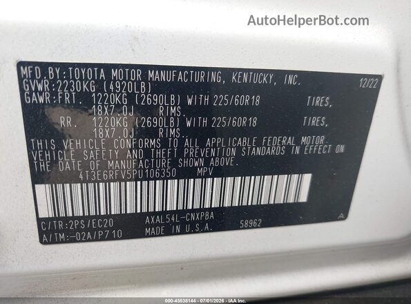 4T3E6RFV5PU106350 2023 TOYOTA RAV4 HYBRID White Շարժիչի բաժամունքի տեսք
