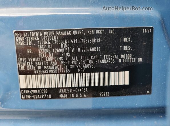 4T3E6RFV9SU177785 2025 TOYOTA RAV4 Blue 360 interior view