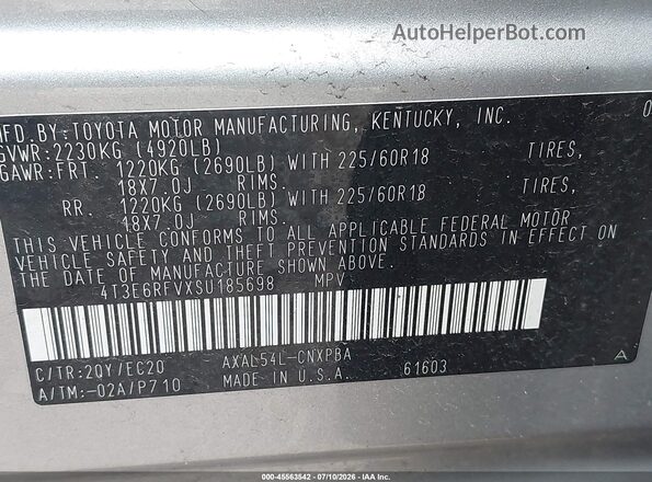 4T3E6RFVXSU185698 2025 TOYOTA RAV4 HYBRID Серебряный Вид подкапотного пространства