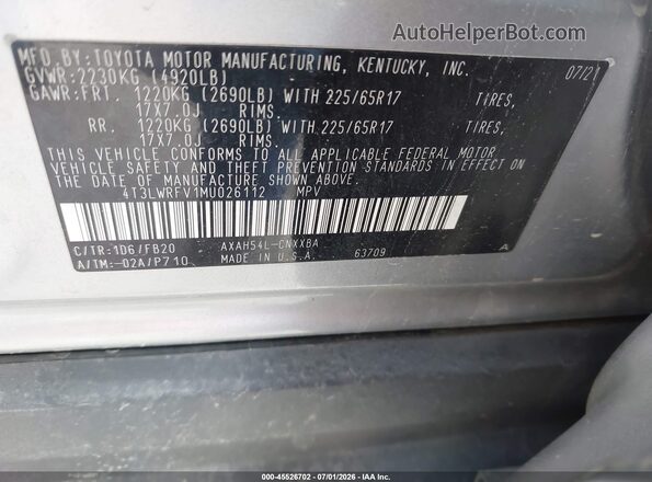 4T3LWRFV1MU026112 2021 TOYOTA RAV4 HYBRID Silver Vista del compartimento del motor