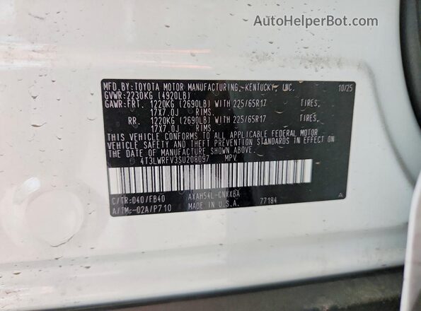 4T3LWRFV3SU208097 2025 TOYOTA RAV4 White Widok wnętrza 360 stopni