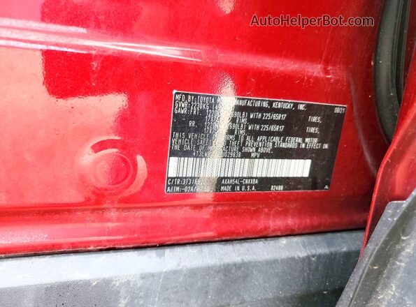 4T3LWRFV7MU029838 2021 TOYOTA RAV4 Red Vista de la etiqueta del VIN