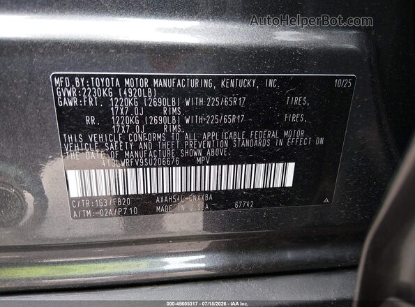 4T3LWRFV9SU206676 2025 TOYOTA RAV4 HYBRID Gray Vista del compartimento del motor