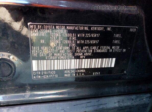 4T3R6RFV0MU012714 2021 TOYOTA RAV4 Black VIN կոդի պիտակի տեսք
