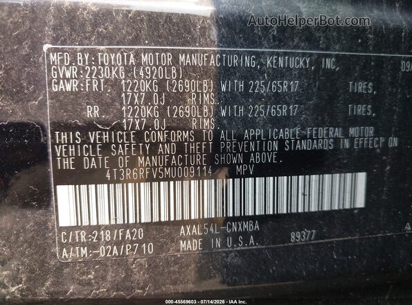 4T3R6RFV5MU009114 2021 TOYOTA RAV4 HYBRID Black ძრავის განყოფილების ხედი
