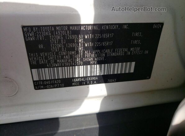 4T3RWRFV1RU142170 2024 TOYOTA RAV4 Белый Панорамный вид салона 360°