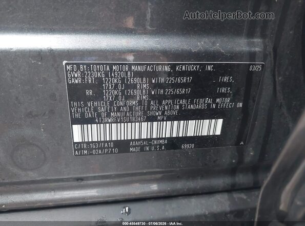 4T3RWRFV1SU183467 2025 TOYOTA RAV4 HYBRID Gray ძრავის განყოფილების ხედი