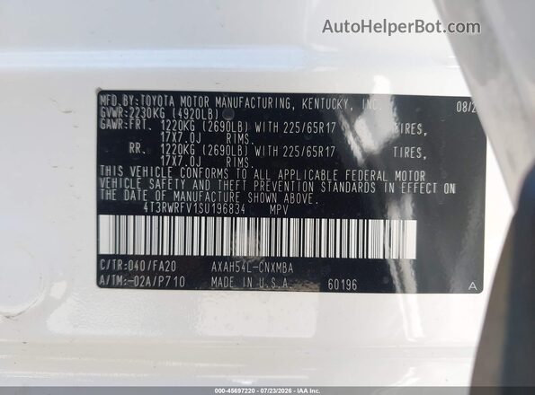 4T3RWRFV1SU196834 2025 TOYOTA RAV4 HYBRID White Engine compartment view