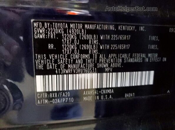 4T3RWRFV3RU160511 2024 TOYOTA RAV4 Blue Вид наклейки з VIN-кодом
