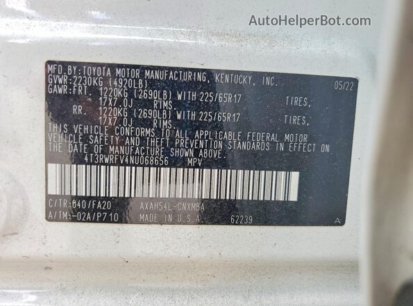 4T3RWRFV4NU068656 2022 TOYOTA RAV4 White სალონის 360-გრადუსიანი ხედი