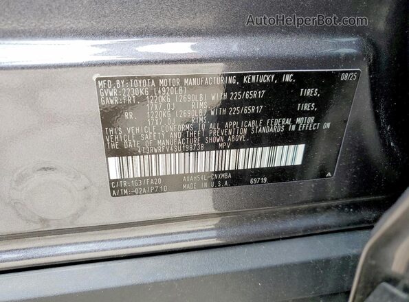 4T3RWRFV4SU198738 2025 TOYOTA RAV4 Gray Սալոնի 360 աստիճան տեսք