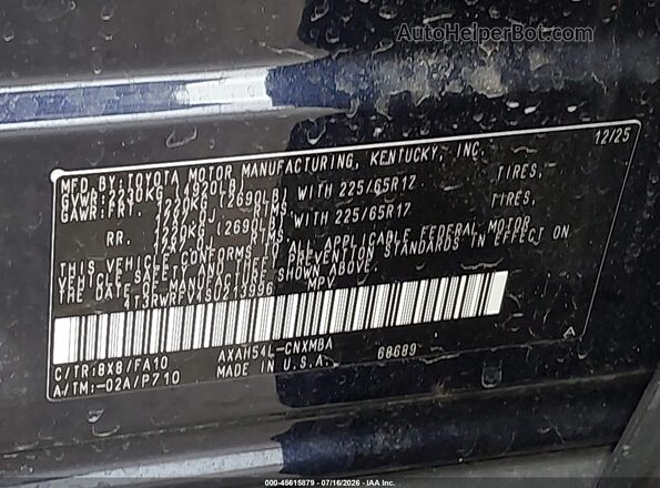 4T3RWRFV4SU213996 2025 TOYOTA RAV4 HYBRID Blue Вид підкапотного простору