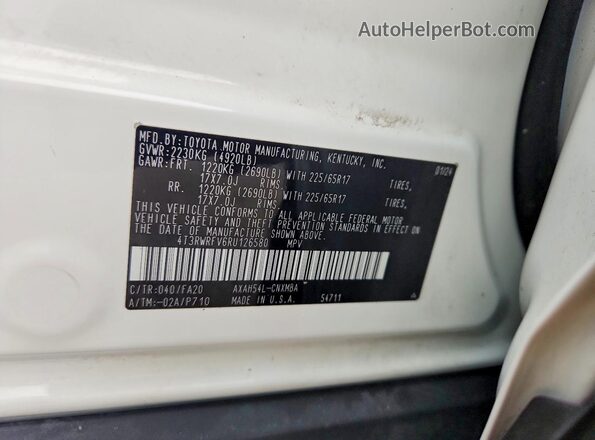 4T3RWRFV6RU126580 2024 TOYOTA RAV4 White Widok komory silnika