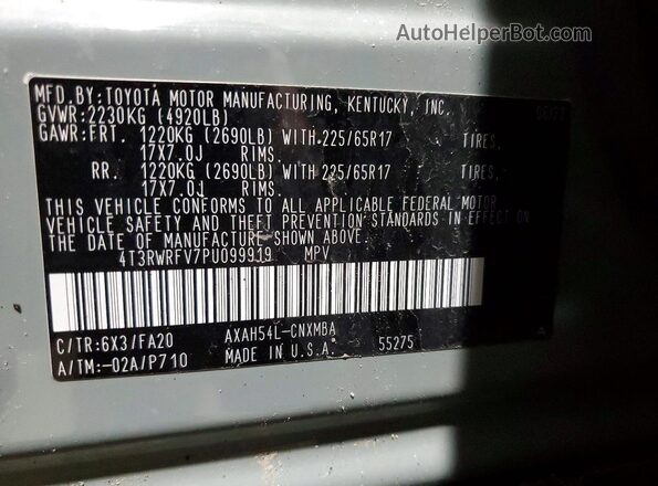 4T3RWRFV7PU099919 2023 TOYOTA RAV4 Green VIN sticker view