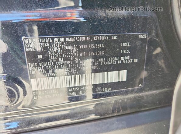 4T3RWRFV8SU172997 2025 TOYOTA RAV4 Black Vista de la etiqueta del VIN