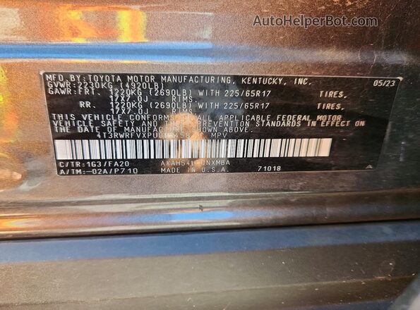4T3RWRFVXPU095458 2023 TOYOTA RAV4 Gray Вид наклейки з VIN-кодом