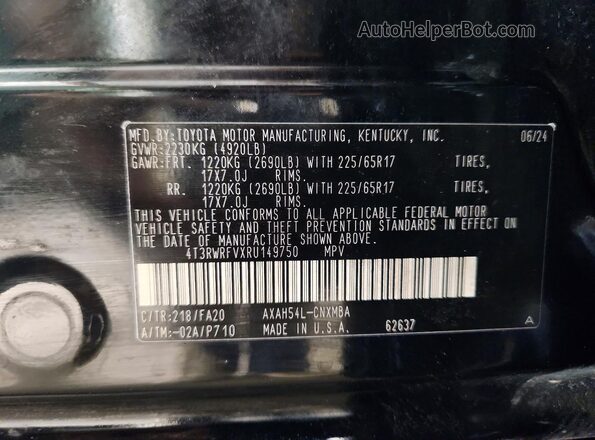 4T3RWRFVXRU149750 2024 TOYOTA RAV4 Black Widok wnętrza 360 stopni