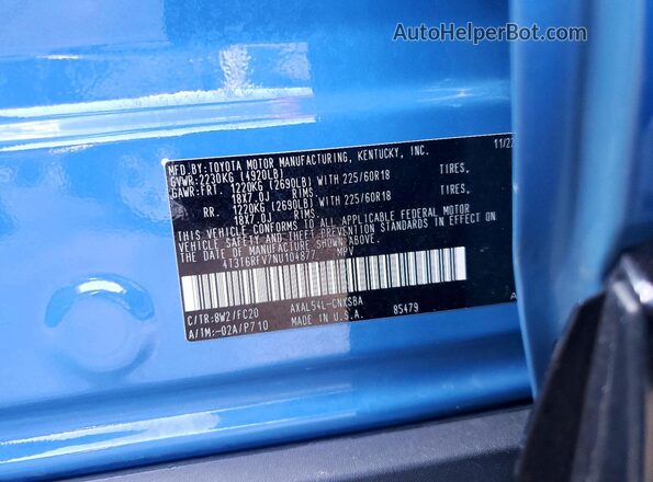 4T3T6RFV7NU104877 2022 TOYOTA RAV4 Blue Vista del compartimento del motor