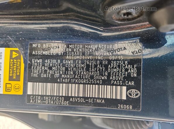 4T4BF1FK0GR525540 2016 TOYOTA CAMRY Blue ძრავის განყოფილების ხედი