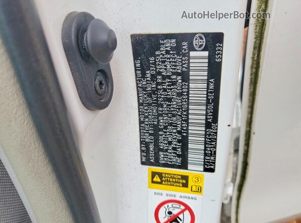 4T4BF1FK1GR564802 2016 TOYOTA CAMRY White Вид підкапотного простору