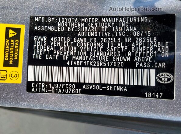 4T4BF1FK2GR517620 2016 TOYOTA CAMRY Серебряный Вид подкапотного пространства