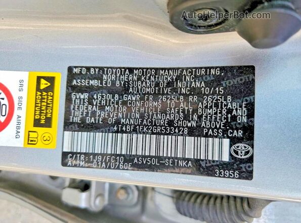 4T4BF1FK2GR533428 2016 TOYOTA CAMRY Silver Engine compartment view