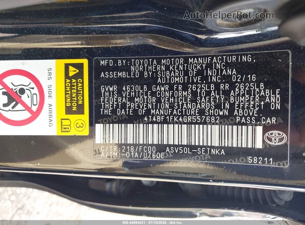 4T4BF1FK4GR557682 2016 TOYOTA CAMRY Black Widok komory silnika