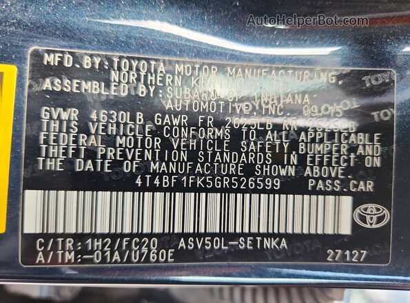 4T4BF1FK5GR526599 2016 TOYOTA CAMRY Teal Engine compartment view