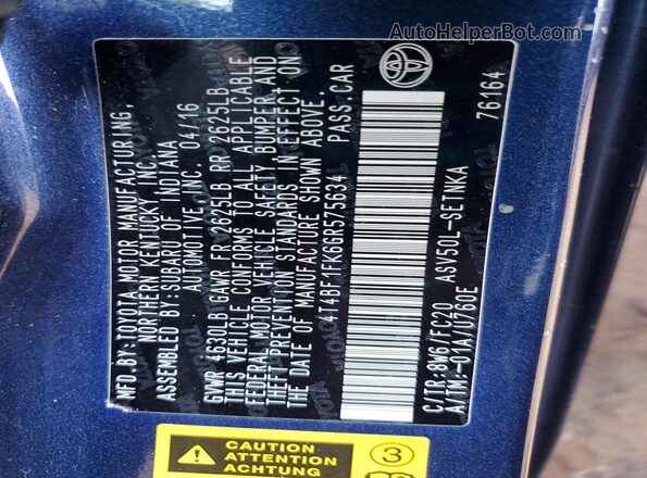 4T4BF1FK6GR575634 2016 TOYOTA CAMRY Синий Вид подкапотного пространства