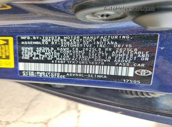 4T4BF1FK7GR516978 2016 TOYOTA CAMRY Blue Engine compartment view