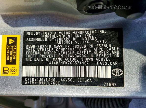4T4BF1FK7GR574167 2016 TOYOTA CAMRY Silver Вид підкапотного простору