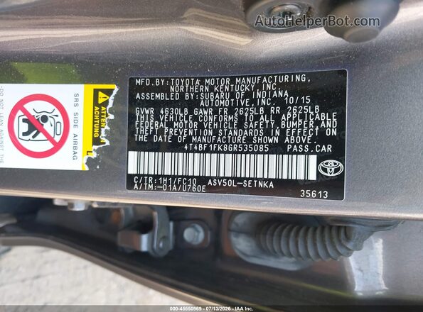 4T4BF1FK8GR535085 2016 TOYOTA CAMRY Gray Vista del compartimento del motor