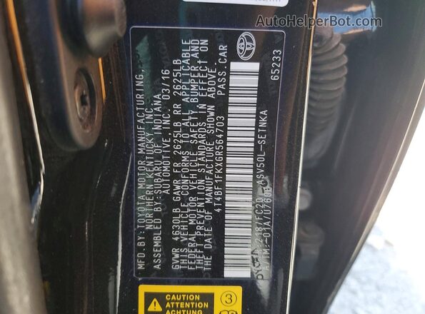 4T4BF1FKXGR564703 2016 TOYOTA CAMRY Black Engine compartment view
