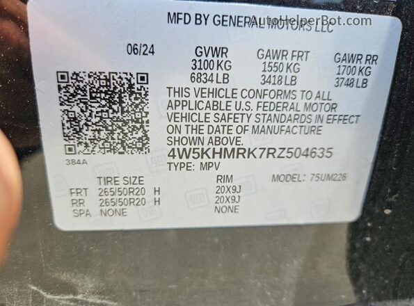 4W5KHMRK7RZ504635 2024 ACURA ZDX Black Вид наклейки з VIN-кодом