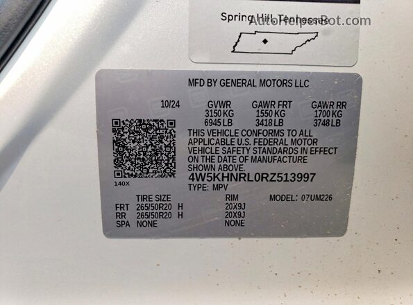 4W5KHNRL0RZ513997 2024 ACURA ZDX White Widok naklejki z numerem VIN