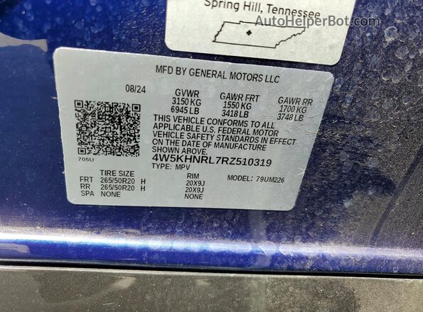 4W5KHNRL7RZ510319 2024 ACURA ZDX Blue VIN sticker view