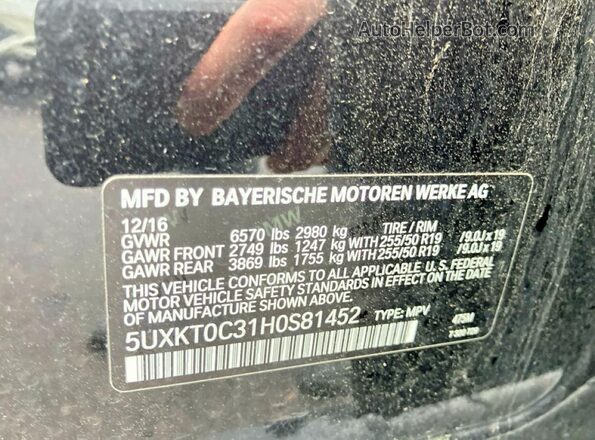 5UXKT0C31H0S81452 2017 BMW X5 Black Vista de los asientos traseros