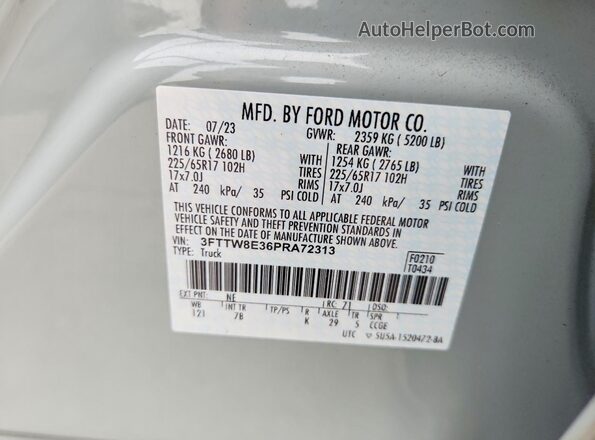 3FTTW8E36PRA72313 2023 FORD MAVERICK Gray Вид наклейки з VIN-кодом